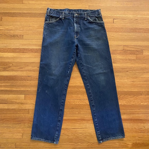 Dickies Jeans Mens 38x34 Blue Denim Straight Leg Workwear 5 Pocket Zip Fly Faded - Picture 1 of 15